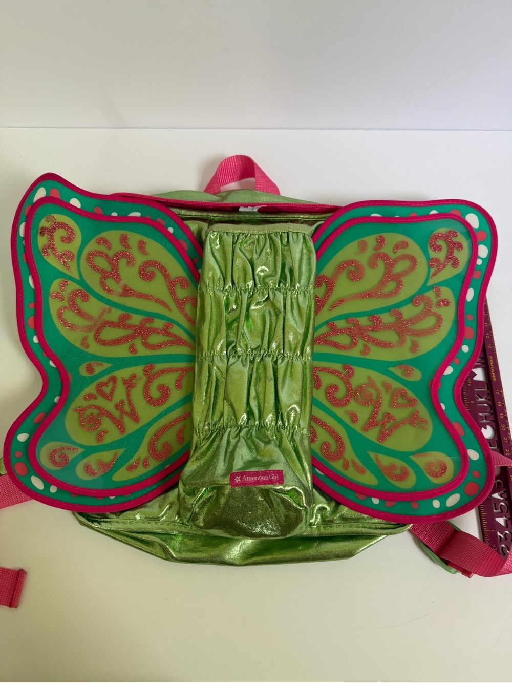 American Girl Butterfly Wing Backpack - Green & Pink
